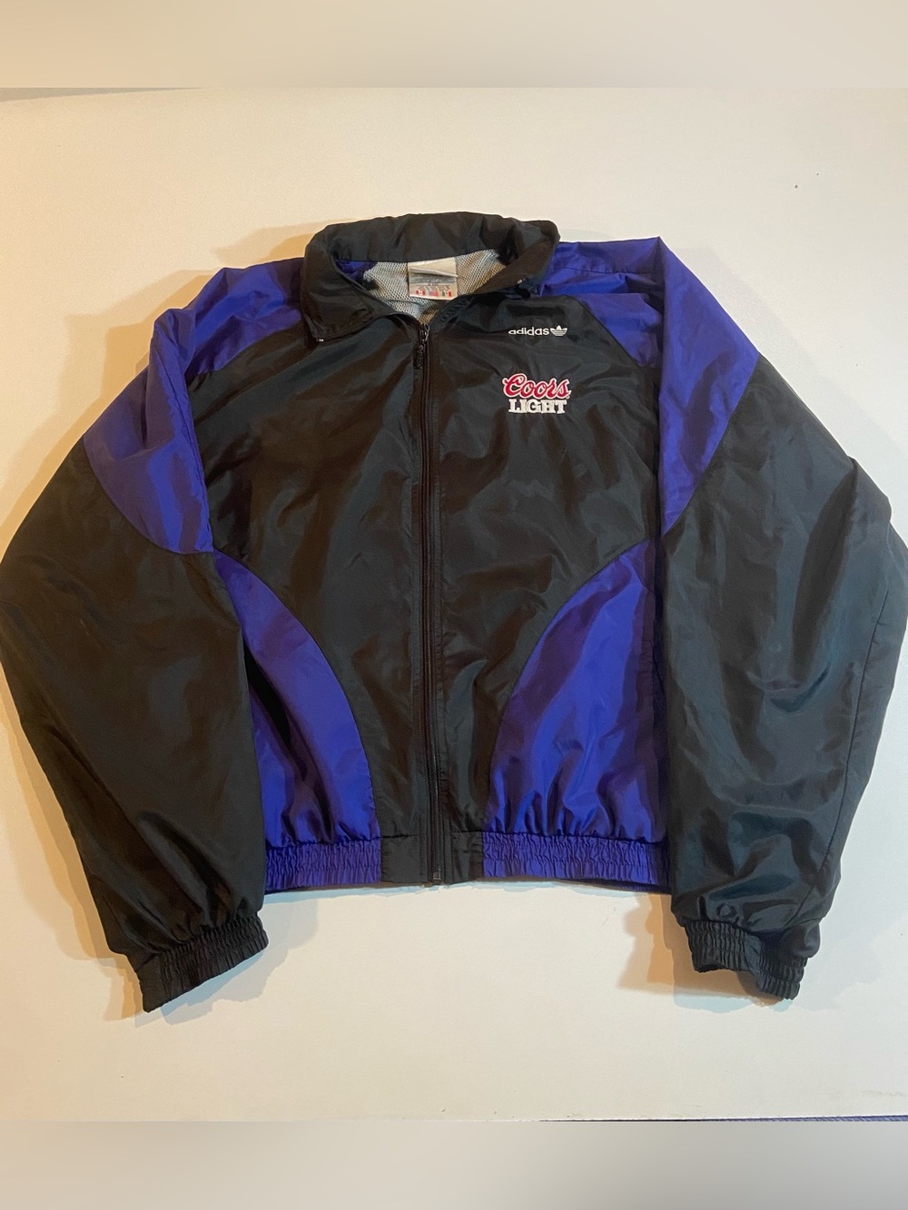 Vintage 90s adidas Black and Blue Coors Light Embroidered Windbreaker Jacket